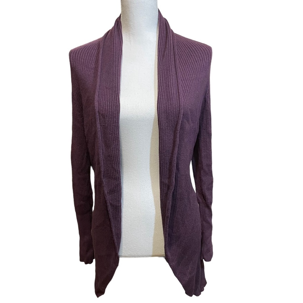 Leith Eggplant Wool Blend Open Cardigan.  Size S
